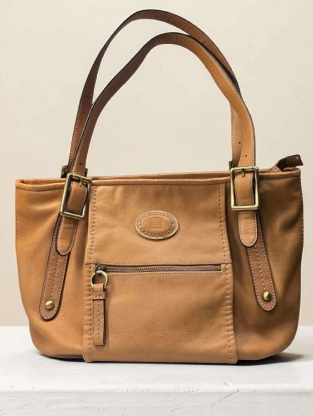 Giani Bernini  Camel Tan Leather Shoulder Tote Bag Large